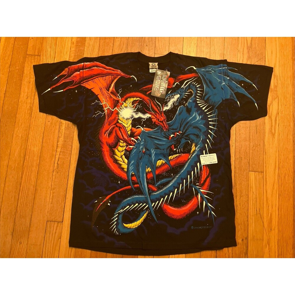 Vintage Liquid Blue Dueling Dragons AOP T Shirt 1990's Original XL USA NOS